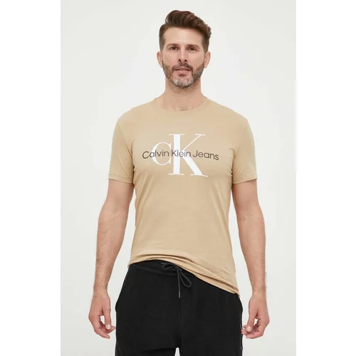 Calvin Klein Jeans Pamučna majica boja: bež, s tiskom