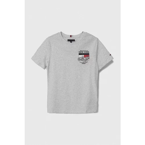 Tommy Hilfiger Otroška bombažna kratka majica siva barva
