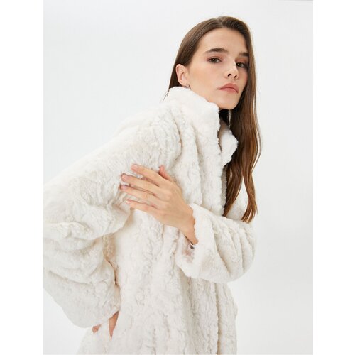 Koton Plush Coat Standing Collar Snap Buttons, Pockets Slike