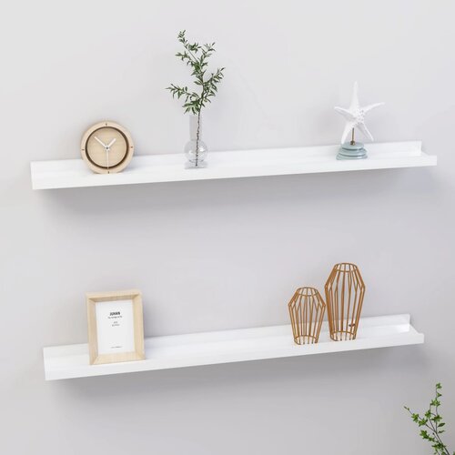 VidaXL Stenska polica 2 kosa visok sijaj bela 80x9x3 cm Slike