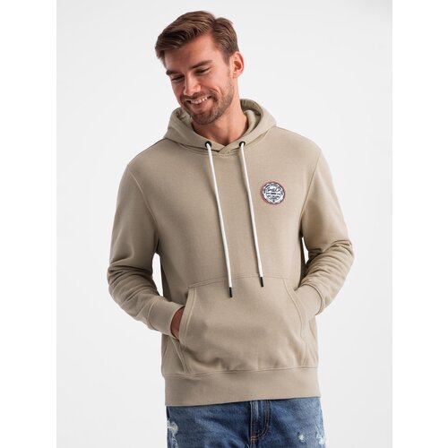 Ombre Men's kangaroo sweatshirt with hood and college style patch - sand Cene