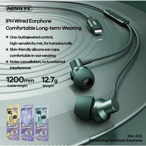 Remax slusalice RM-512i za iphone lightning zelene Cene