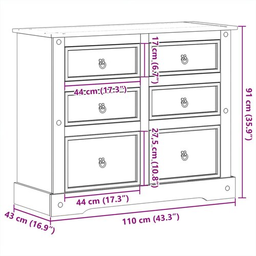  Ladičar Corona 110 x 43 x 91 cm od masivne borovine Slike