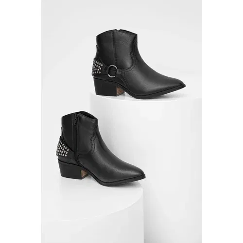 Answear Lab Kožne kaubojske čizme za žene, boja: crna, s debelom potpeticom