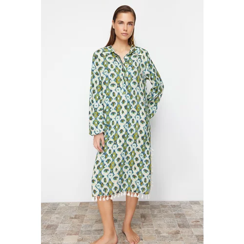 Trendyol Geometric Print Maxi Woven Tassel Beach Dress