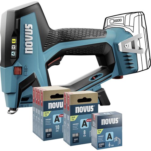 Novus TOOLS baterijski spenjalnik J-550 set + 11.800 sponk - združljiv z 18V Li-Ion CAS baterijo - brez baterije in polnilca - za fine žične sponke 6-14 mm in žeblje 16 mm Tools J-550, (21507352) Cene
