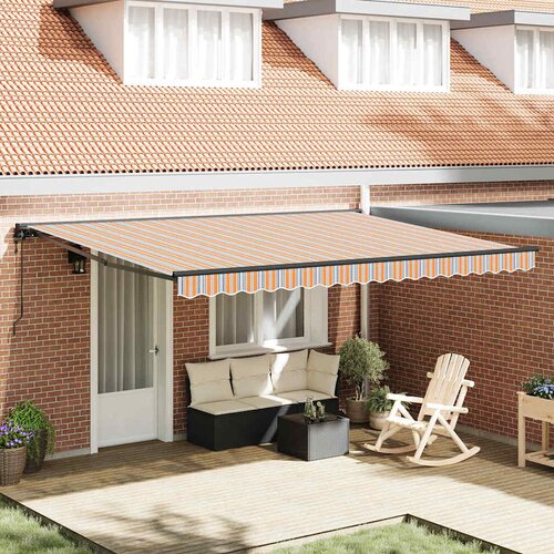 vidaXL Retraktilna tenda Večbarvni trak 450x300 cm blago - - Oranžna - 36.44 - 450x300 cm - 2025- Cene