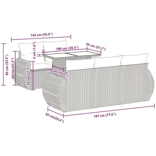  Vrtna garnitura - 6-dijelni set vrtnih sofa s jastucima crni od poliratana bagrem - Crna 1 Slike