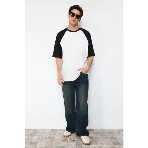Trendyol Men's Black Oversize Pocket Color Block 100% Cotton T-Shirt