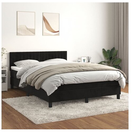  Box spring postelja z vzmetnico črna 140x200 cm žamet Cene