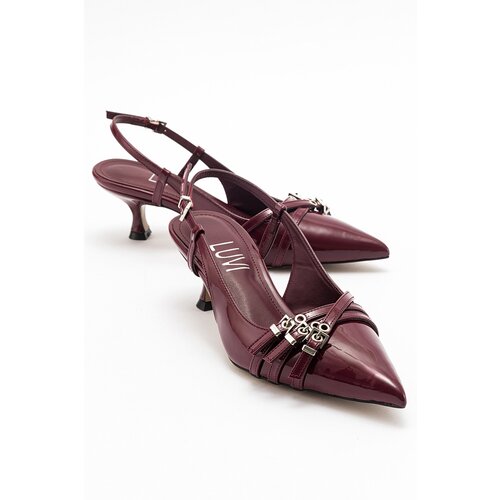 LuviShoes woss burgundy patent leather belt detail women's heeled shoes Slike