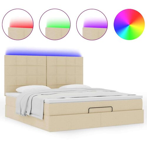 VidaXL otomanski krevet s madracem i LED krem 180x200cm od tkanine Slike