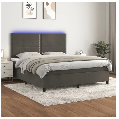  Box spring postelja z vzmetnico LED temno siva 160x200 cm žamet