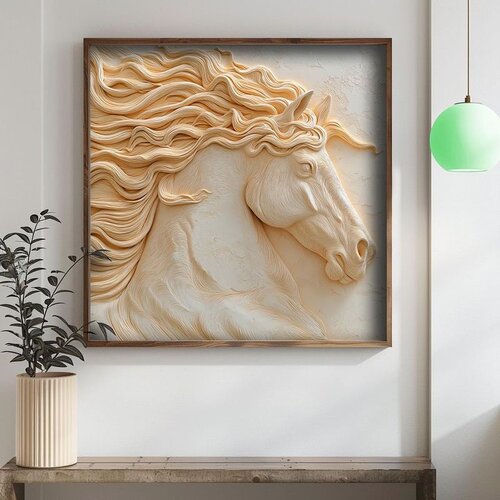 Wallxpert uramljena mdf slika DOS050-70, glava konja sa razvejanom grivom u reljefnom stilu, 70 x 70 cm Cene