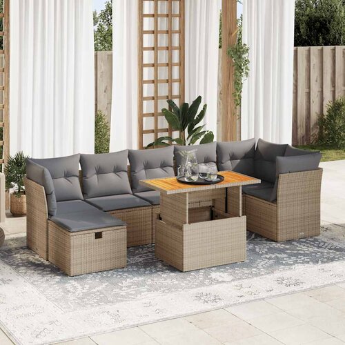 VidaXL 8-dijelni set vrtnih sofa od poliratana s jastucima bež bagrem Slike