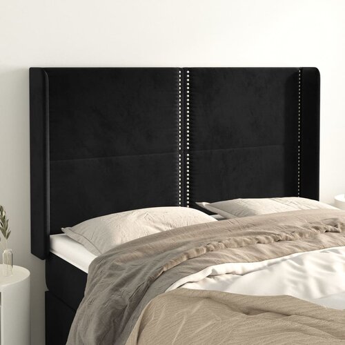 VidaXL Uzglavlje s u&amp;scaron;ima crno 147x16x118/128 cm bar&amp;scaron;unasto Slike