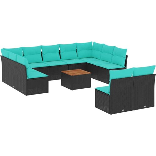  Vrtna garnitura - 12-dijelni set vrtnih sofa s jastucima poliratan crni - Crna 1 Slike
