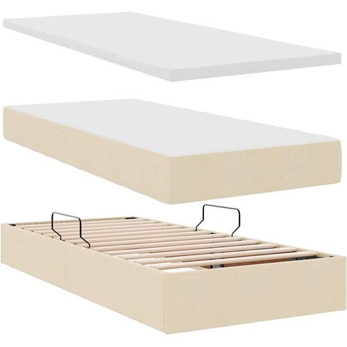  LED krevet za pohranu s madracem Krema 200 x 200 cm Tkanina Slike