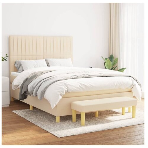 VidaXL Krevet s oprugama i madracem krem 140 x 190 cm od tkanine Slike