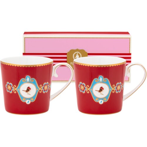 Pip Studio Love Birds Medallion Red skodelica z ročajem, komplet 2 kosov, majhna - 1 set Slike