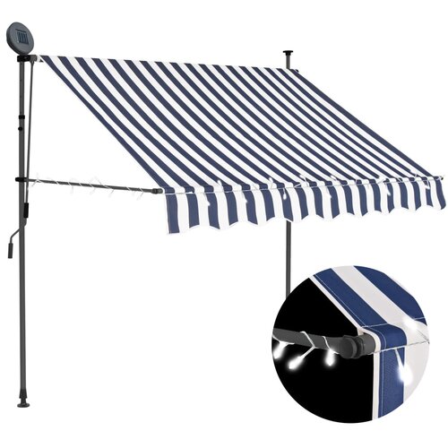 vidaXL Ročno zložljiva tenda z LED lučmi 150 cm modra in bela Cene
