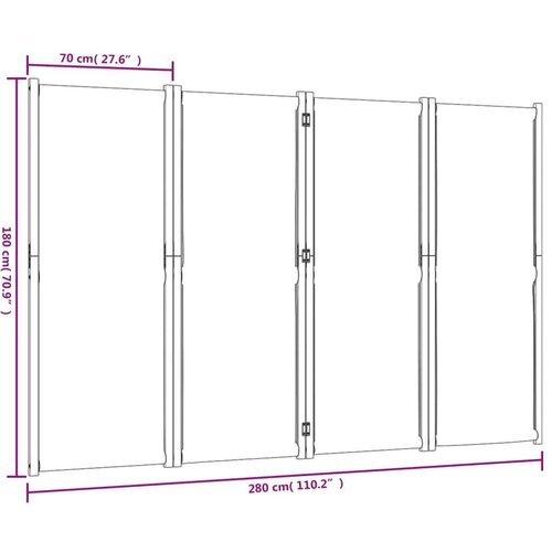VidaXL Sobna pregrada s 4 panela tamnoplava 280x180 cm Slike