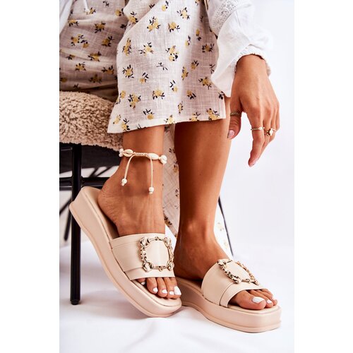 S. BARSKI Women&amp;#039;s Fashionable Leather Slippers Beige Adaline Slike