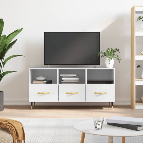 TV ormarić sjajni bijeli 102 x 36 x 50 cm od konstruiranog drva Slike