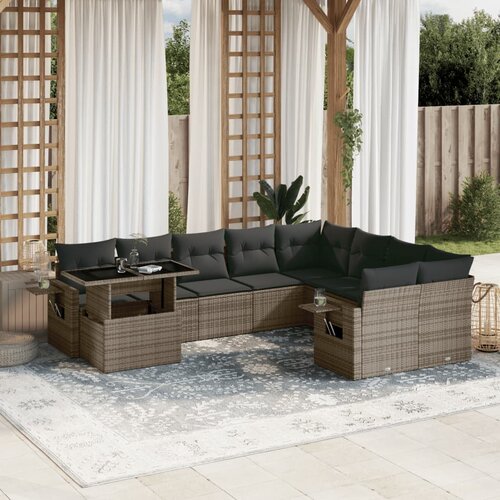 vidaXL 10-dijelni set vrtnih sofa od poliratana s jastucima sivi Cijene