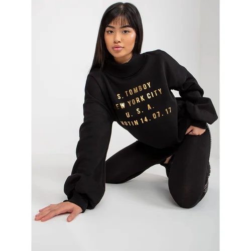  Black sweatshirt with inscriptions and a turtleneck