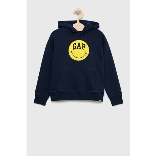 GAP Dječja dukserica X Smiley boja: tamno plava, s kapuljačom, s tiskom Slike