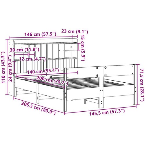 VidaXL Krevet s regalom z knjige bez madraca bijeli 140x200cm borovina Slike