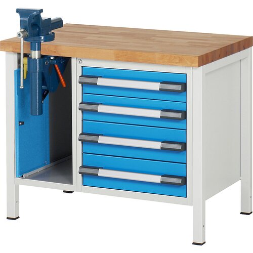 eurokraft pro Delovna miza z ogrodjem serije 8, 4 predali: 2 x 120, 2 x 150 mm, 1 omarica, ŠxG 1000 x 700 mm Cene