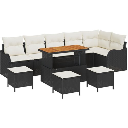 vidaXL 10-delni vrtni sofa set z blazinami črn poli ratan akacija, 2-sedežna vrtna sofa z blazinami črn poli ratan, 4-delni vrtni jedilni set z blazinami črn poli ratan akacija Cene