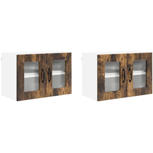  Zidni stakleni ormarić 2 pcs Dimljeni hrast 60 x 31 x 40 cm Slike