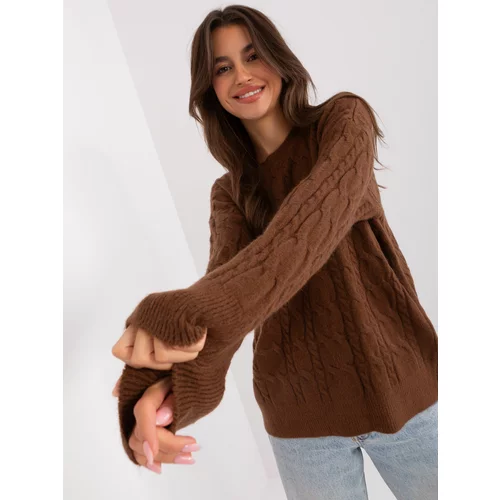 Fashion Hunters Brown sweater with cables and cuffs