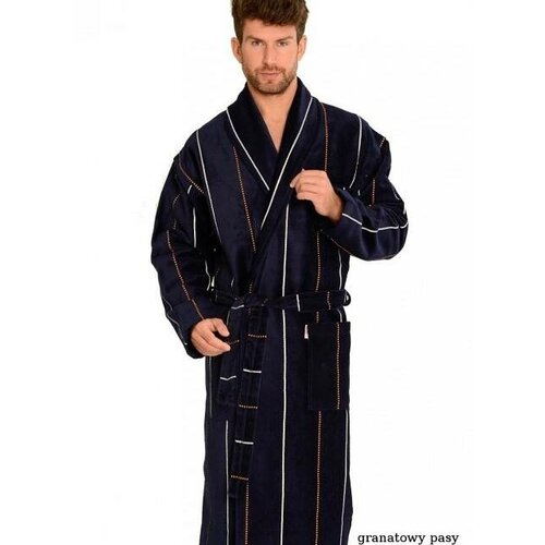 De Lafense Men's bathrobe 803 M-2XL navy blue - stripes 087 Slike