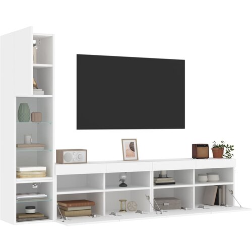 vidaXL Komplet TV omaric LED 4-delni bel inženirski les Cene