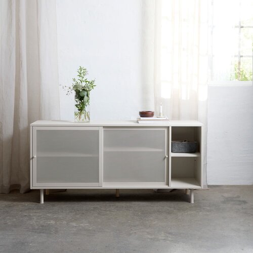 Unique Furniture Bela kovinska nizka komoda z drsnimi vrati 160x75 cm Veep &amp;ndash; Slike