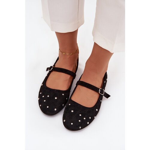 Boto Embellished Women&amp;#039;s Ballerinas with Strap Black Olivisse Slike
