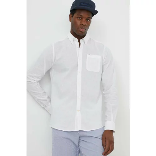 Barbour Lanena košulja boja: bijela, slim, s button-down ovratnikom