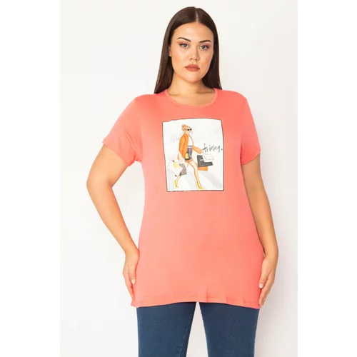 Şans Women's Plus Size Pink Digital Printed Blouse