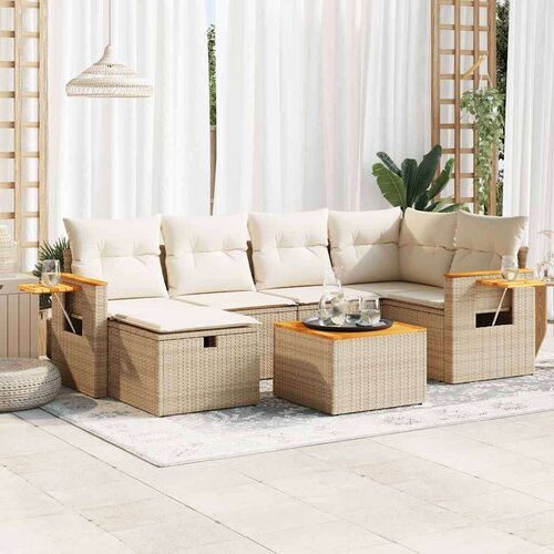 vidaXL 7-dijelni set vrtnih sofa od poliratana s jastucima bež Cijene