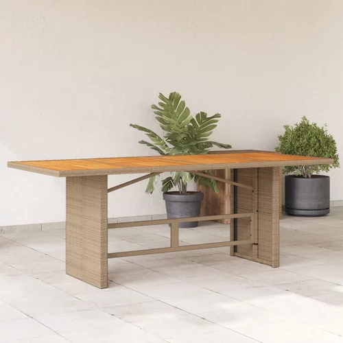vidaXL Vrtna miza z leseno akacijevo ploščo bež 190x80x74 cm PE ratan