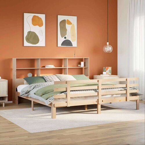  Krevet s regalom za knjige bez madraca 200 x 200 cm od borovine - Prirodna 200 x 200 cm Cijene
