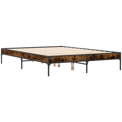 VidaXL Posteljni okvir dimljeni hrast 120x200 cm inž. les in kovina, (21128904) Slike