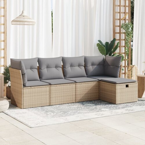  5-dijelni vrtni set sofa s jastucima bež od poliratana Slike