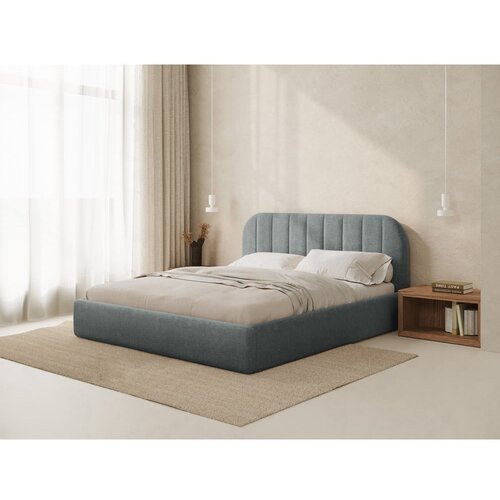 Windsor &amp;amp; Co Sofas Temno siva oblazinjena zakonska postelja s prostorom za shranjevanje z letvenim dnom 200x200 cm Juno &amp;ndash; Slike