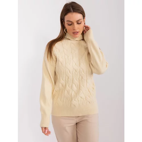 Fashion Hunters Light beige women's sweater with cables