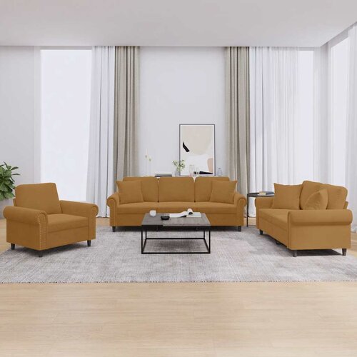  3-dijelni set sofa s jastucima smeđi bar&amp;scaron;unasti Slike